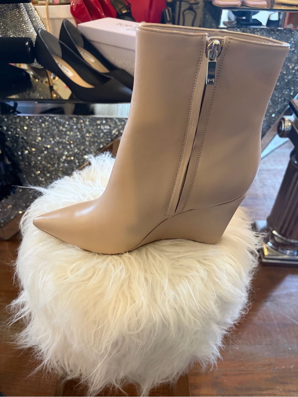 Marc Fisher Pointed-Toe Wedge Ankle Boot in Nude